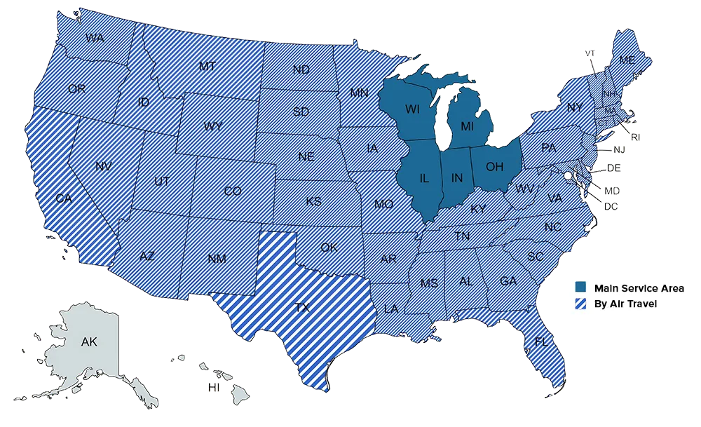 Map of Haven Scientific's service area